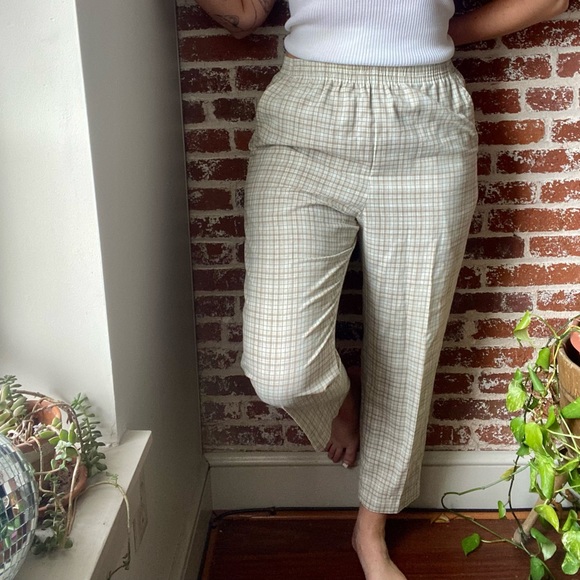 vintage high rise elastic waist plaid trousers - Picture 2 of 10